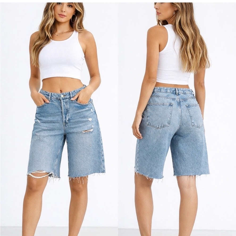 MANGO High-Rise Light Blue Denim Bermuda Shorts -size 4